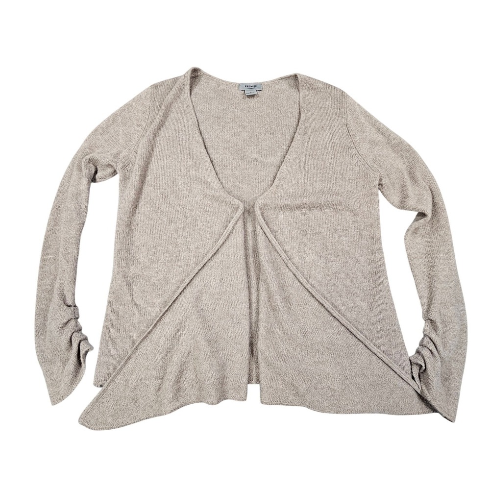 Premise 100% Cashmere Cardigan Sweater Medium Open Front Ruched Asymmetric
